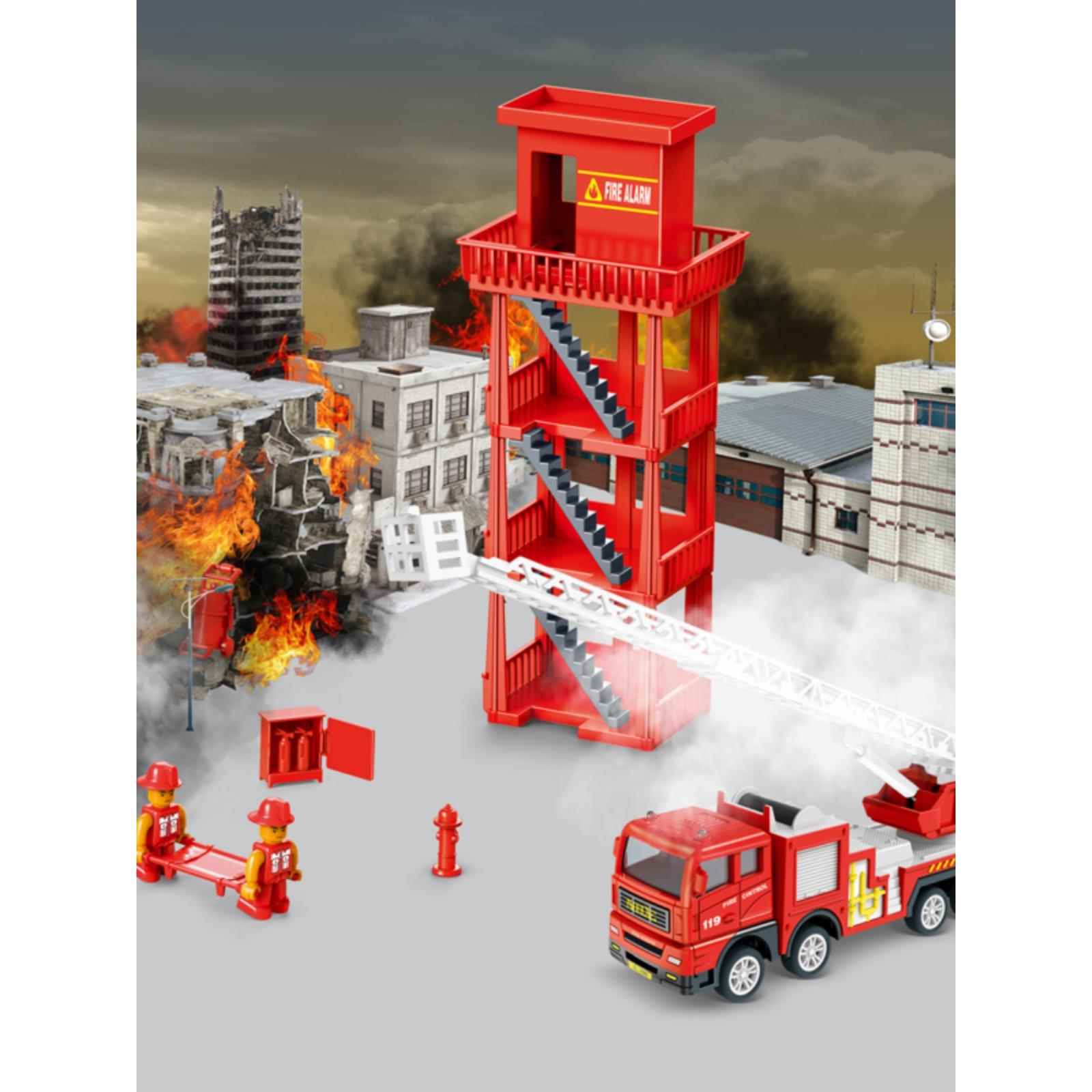 消防塔套装惯性彷真云梯消防车灭火队模拟场景儿童玩具生日礼物