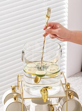 冷水壶容带龙白色冷水头大量水具套装饮料桶家用提璃玻带手凉水壶