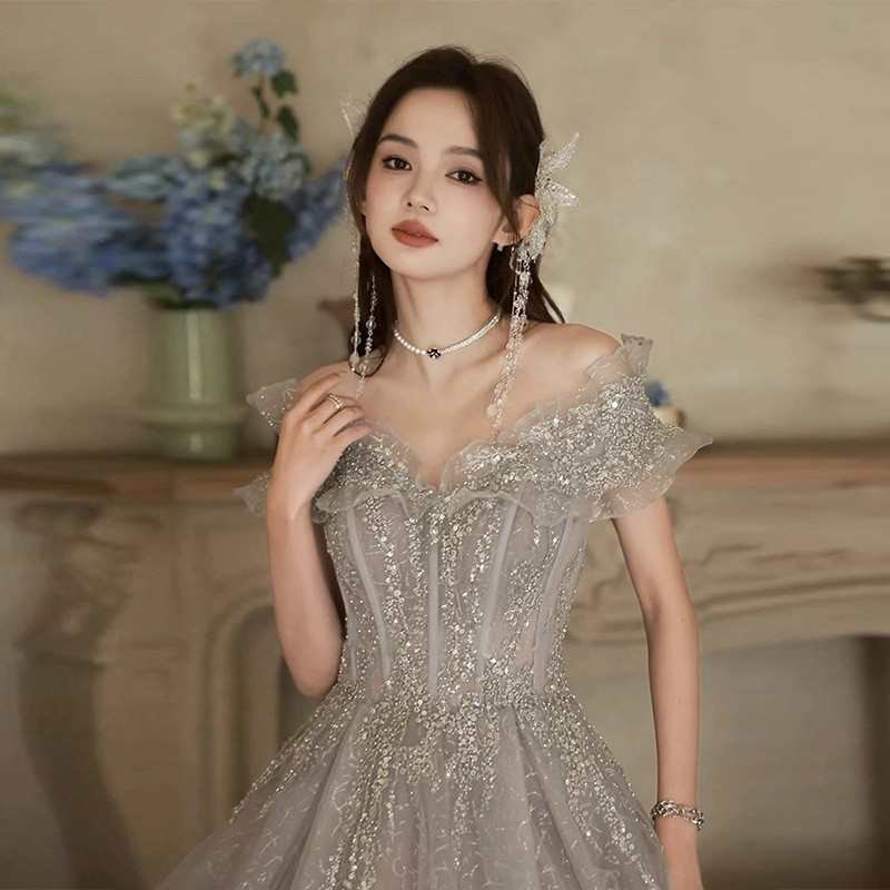 晚礼服女重工2025新款法式一字肩气质名媛公主风生日成人礼连衣裙