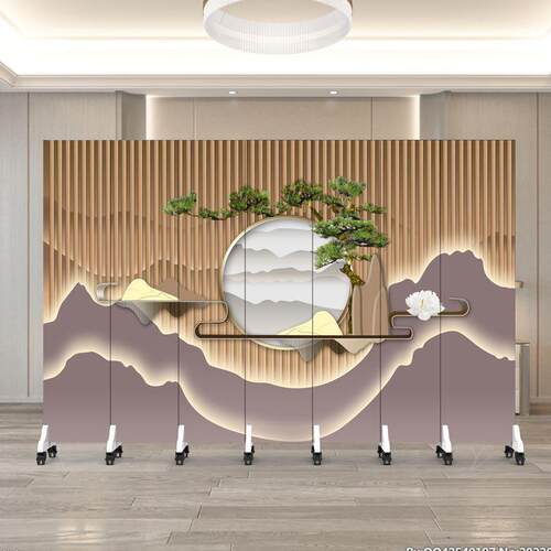 中式屏风隔断推拉折叠活动简易办公室客厅入户玄关立体图案高屏风