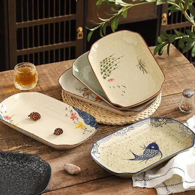 大号鱼盘家用陶瓷餐盘深盘菜盘中式复古长方形蒸鱼盘剁椒鱼头盘子