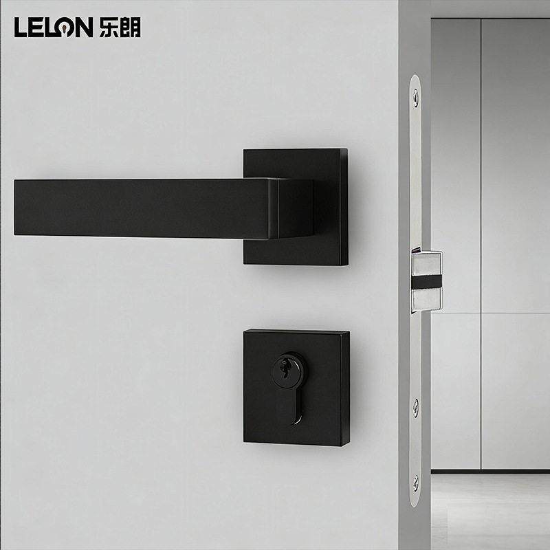 灰黑门锁卧室房间门锁通用型木门锁具方形分体锁磁吸静音门锁