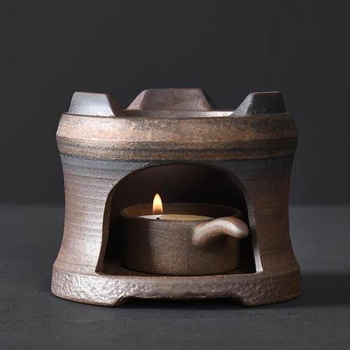 古朴风粗陶蜡烛温茶炉煮茶器复古原陶干烧台底座茶道零配