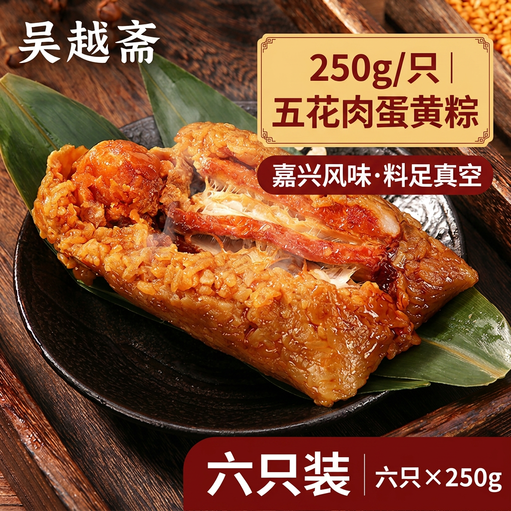 吴越斋粽子嘉兴风味咸蛋黄五花肉粽六只装手工早餐端午送礼