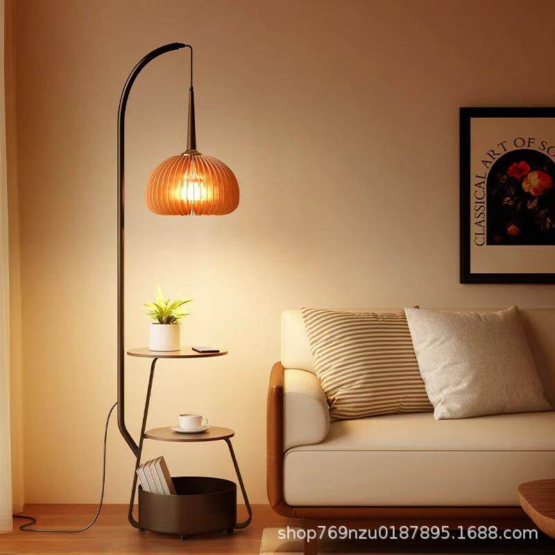 法式中古风落地灯客厅卧室床头柜沙发旁边几美式复古置物台灯一体