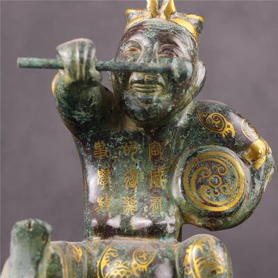 洛阳汉代青铜击鼓说唱佣打鼓佣东汉四川陶俑古错金做旧铜人模型