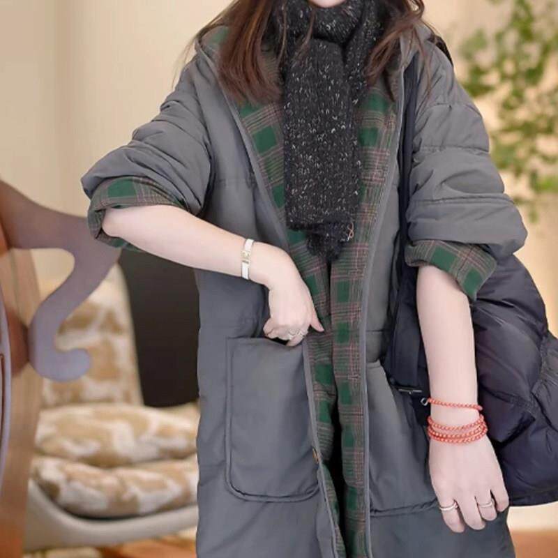 欧洲站休闲百搭宽松中长款连帽棉衣外套女2025年秋冬羽绒服棉服女
