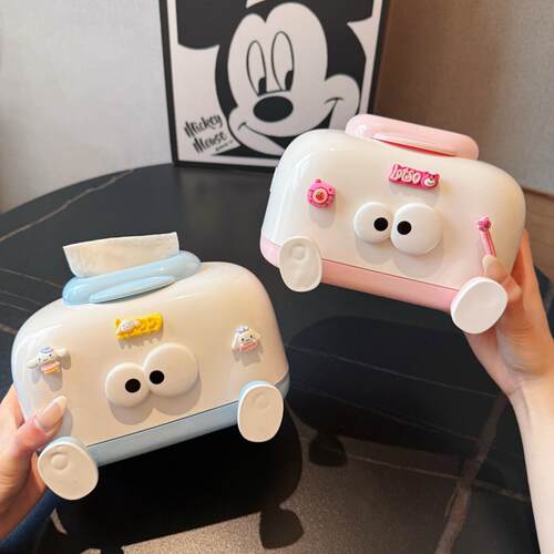 创意大眼仔可爱纸巾盒家用客厅茶几办公室桌面抽纸盒带弹簧大容量