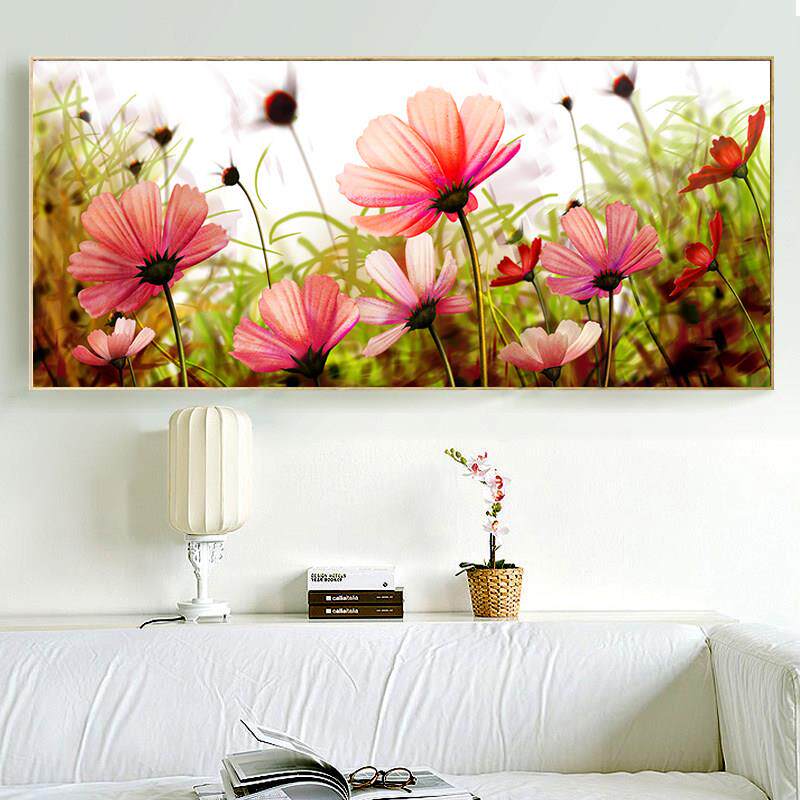 新款现代简约客厅卧室风景钻石画太阳格桑花贴钻十字绣5d圆钻满钻