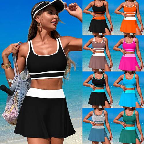 Bikini Skirt Womens S-Xl 2-Piece Set Sets For Color Block
