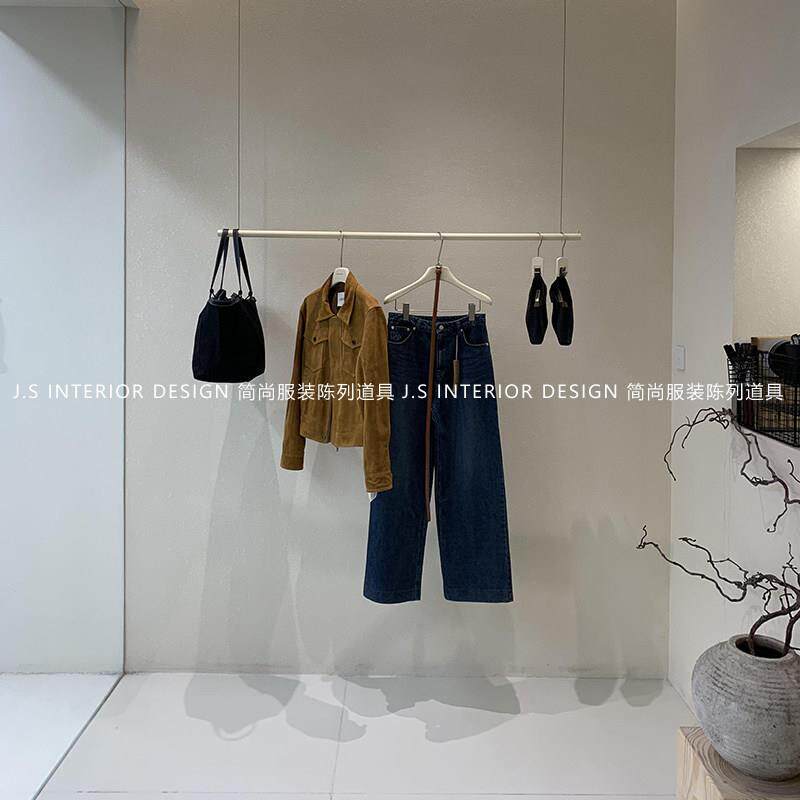 服装店不锈钢吊架钢丝悬挂吊顶展示架简约女装挂衣杆橱窗陈列货架