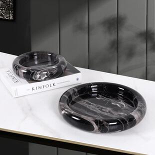 厂家直销天然大理石圆形果盘创意家居酒店电视柜桌面收纳托盘摆件