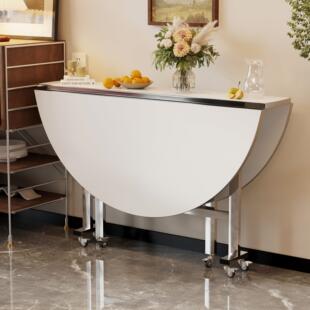 折叠餐桌圆桌家用小户型10人出租屋吃饭桌子不锈钢可移动新型饭桌