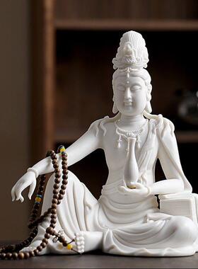 新中式观音菩萨佛像陶瓷摆件自在观音白瓷家居客厅玄关博古架装饰