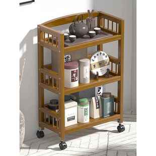 实木置物架可移动客厅落地式楠竹推车厨房收纳柜多层简易茶叶架子