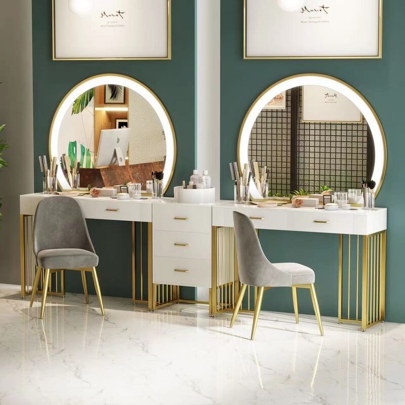 影楼带灯梳妆台轻奢大理石美容院工作室专用化妆桌彩妆专业化妆台