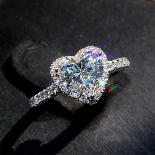 Heart Rings for Women Silver Color Bridal Jewelry Cubic Ring
