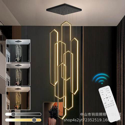 别墅楼梯吊灯复式楼现代简约公寓旋转LOFT长吊灯客厅楼梯间长条灯