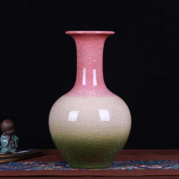 仿古花瓶艺术餐厅摆件家居展示装饰风格裂纹瓷玉片粉色陶瓷工艺品