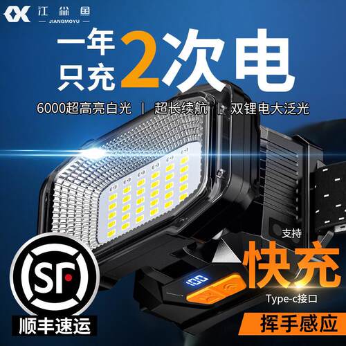 大泛光头灯2024新款强光超亮充电户外赶海头戴式钓鱼专用感应散光