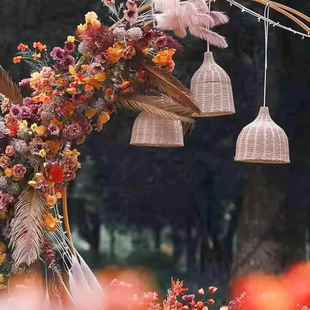 饰用品 新款 婚庆道具田园风格 藤条吊顶灯笼中式 婚礼手工藤编灯笼装