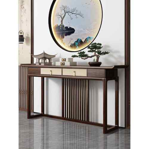 采购产品新中式入口桌，中殿条柜，黑檀木入口壁挂式客厅桌，轻奢