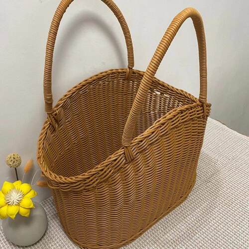 买菜篮子野餐篮子户外野餐篮超市购物篮编织家用手提蓝彷藤