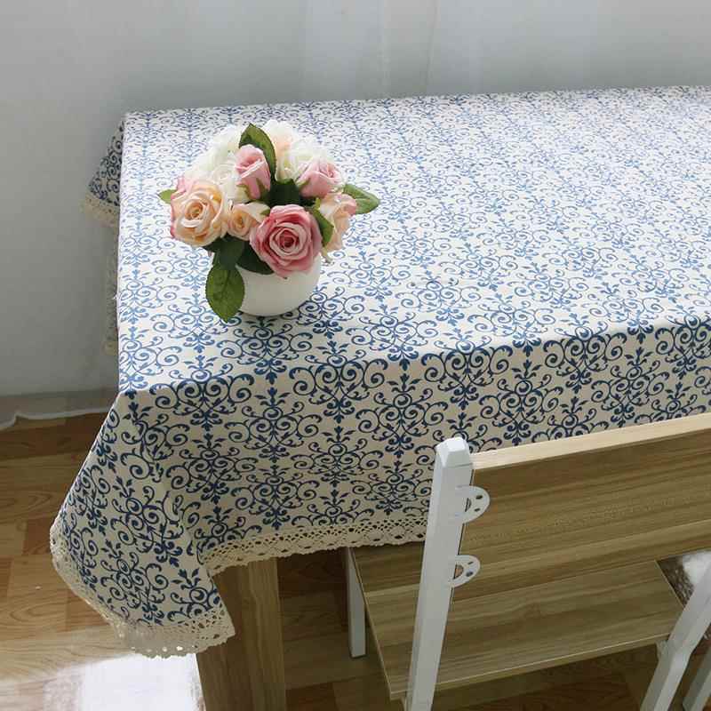 缦琪韵复古青花瓷中古典棉式带花边麻布伊小额桌布艺厂家直供