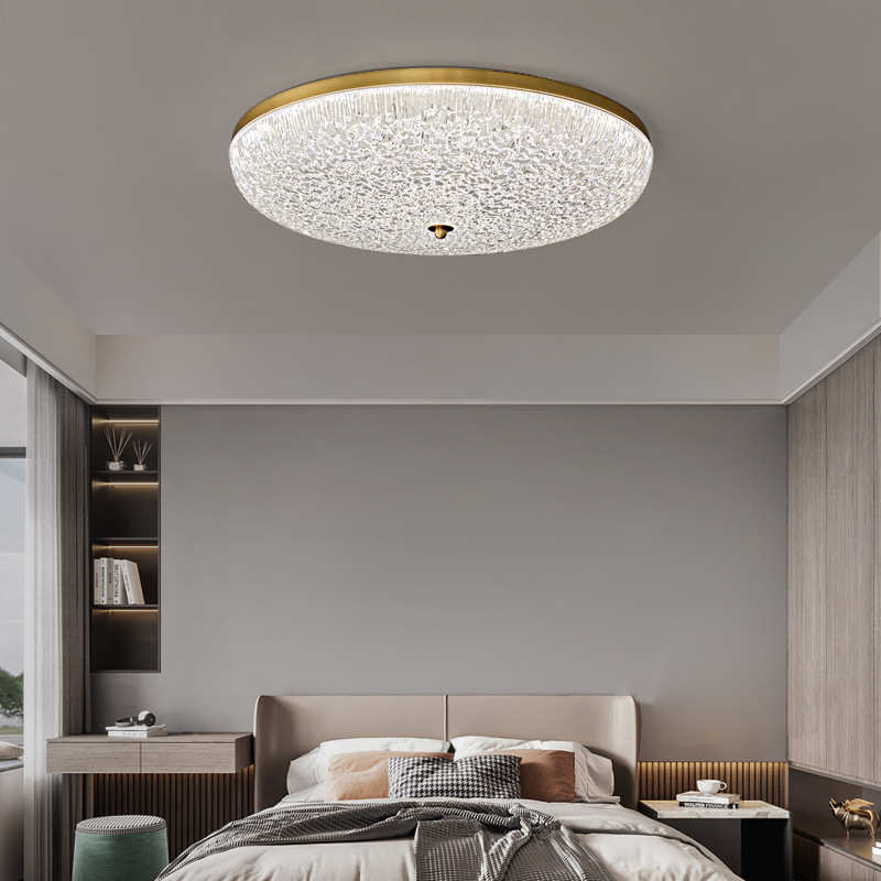 全铜卧室吸顶灯高级感北欧轻奢现代简约新款大气水晶圆形房间灯具