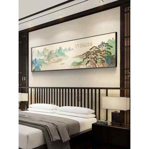 流水赚钱，卧室绘画，装饰画，主卧室床头画，横向山水画，第二卧