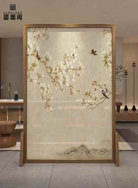 屏风隔断客厅入户新中式实木遮挡家用卧室办公室茶室餐厅花鸟座屏