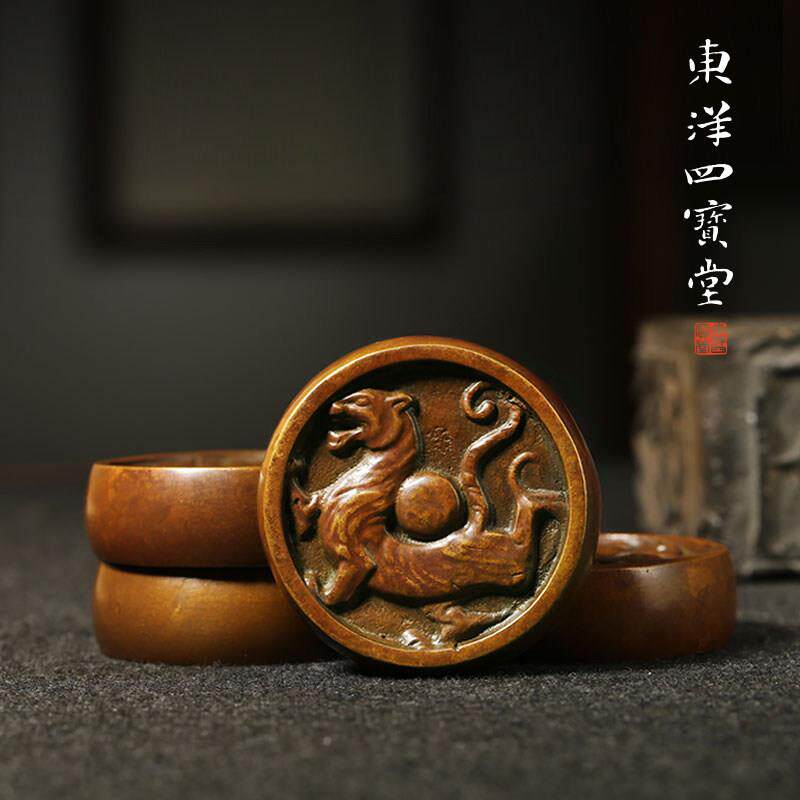 青铜器四神兽文镇纸镇尺 压纸青龙白虎朱雀玄武文房摆件笔搁笔置