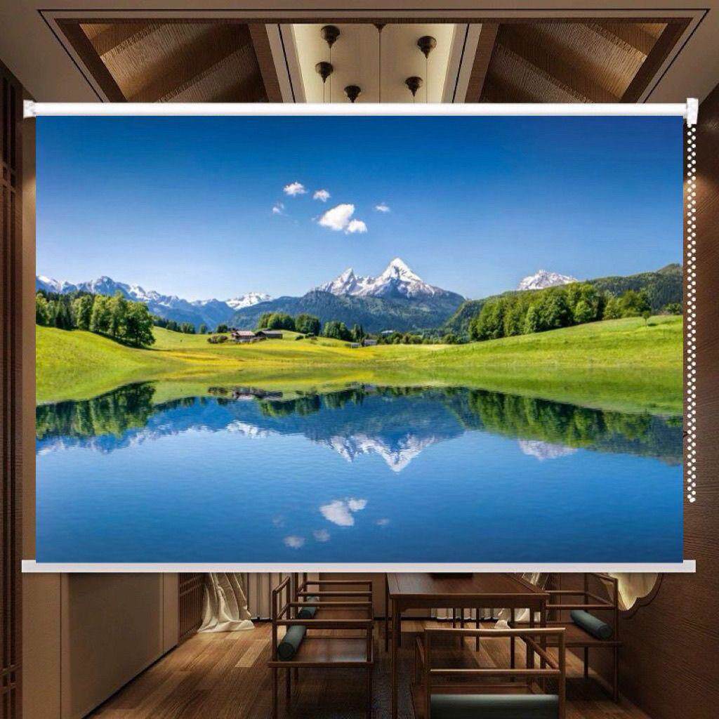 定做现代草原山水风景画卷帘客厅办公室卧室遮阳遮光升降卷拉窗帘