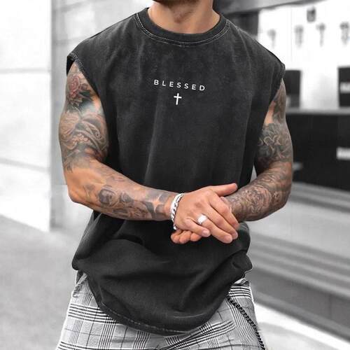 Men's Loose-Fit Sleeveless Short Graphic T-Shirt Pure