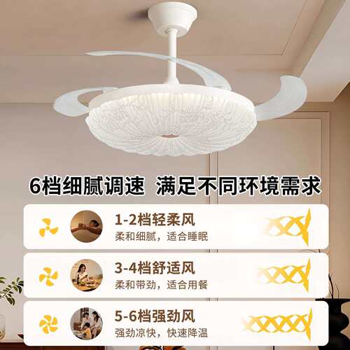 中古风风扇灯主卧室电扇灯新款大风力隐形风扇灯餐厅灯智能吊扇灯