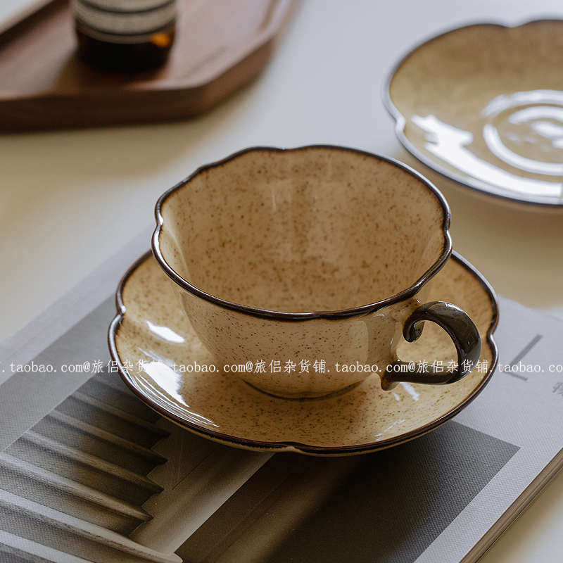 复古窑变釉下彩陶瓷咖啡杯碟拿铁拉花杯下午茶杯碟中古杯