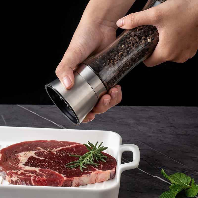 日海式胡椒磨厨钢头玻璃房家用不研锈钢手动现磨盐粒花椒器黑胡椒