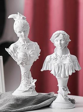 欧式轻奢风现代花瓶少女树脂家具摆件 人物雕像 书房玄关客厅摆件