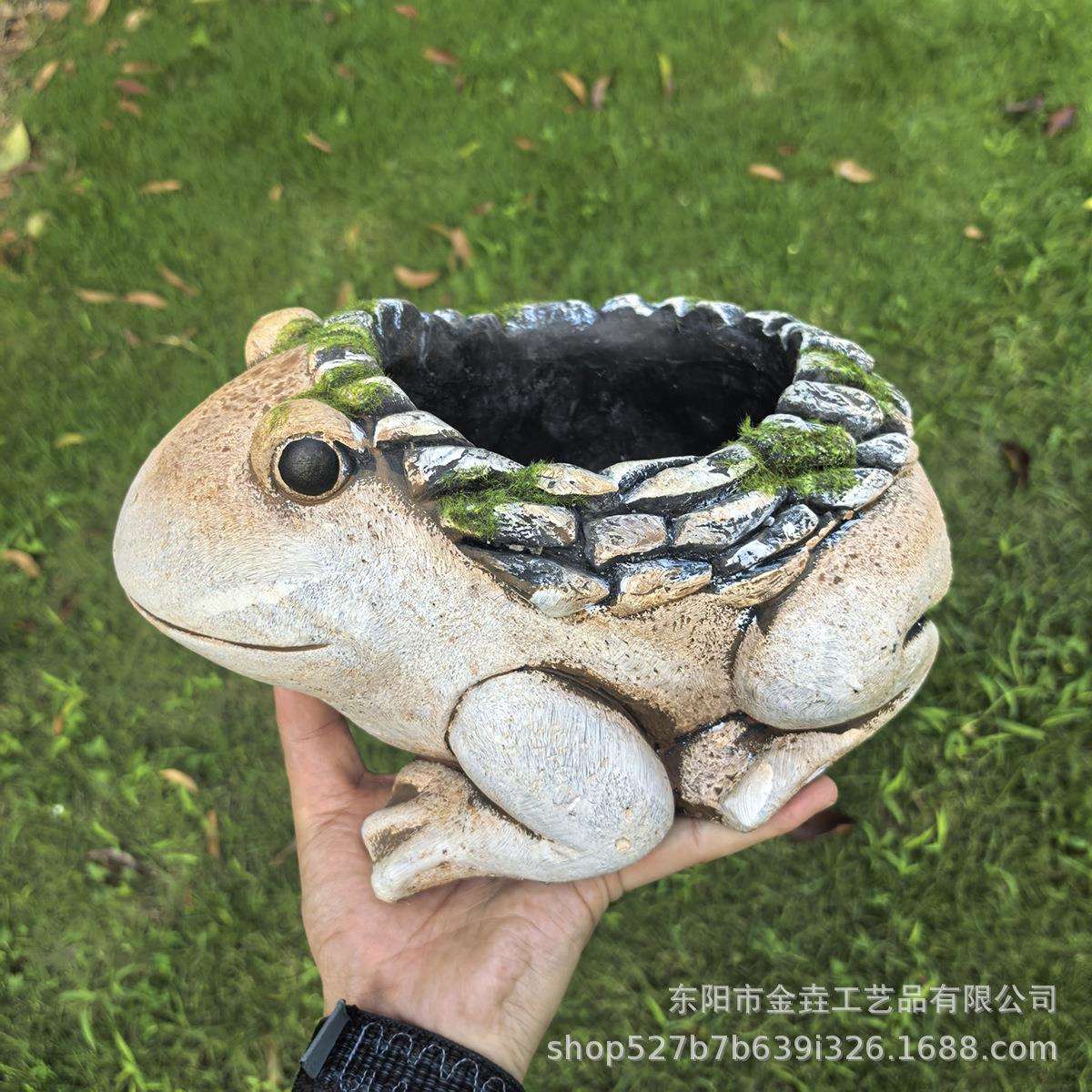 跨仿石头青境创意青蛙脂观工艺品摆件多肉绿植仿真青蛙物花盆花园