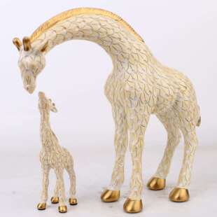 跨境新品树脂工艺品欧式母子长颈鹿家居客厅书房酒柜装饰摆件