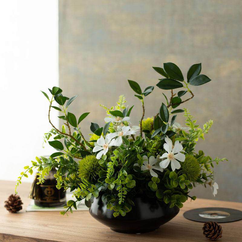 仿绿植盆栽假花办公室台桌面中式绿植真客厅餐桌书摆房茶几岛电视