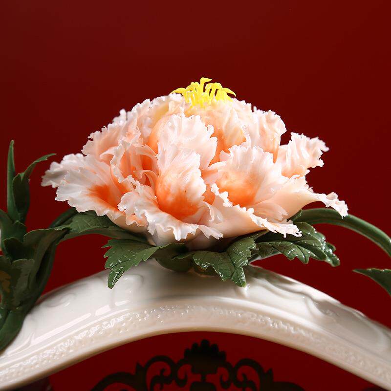 富贵如意瓷花摆件牡丹办公室玄关桌面装饰品开业酒柜博古架摆设