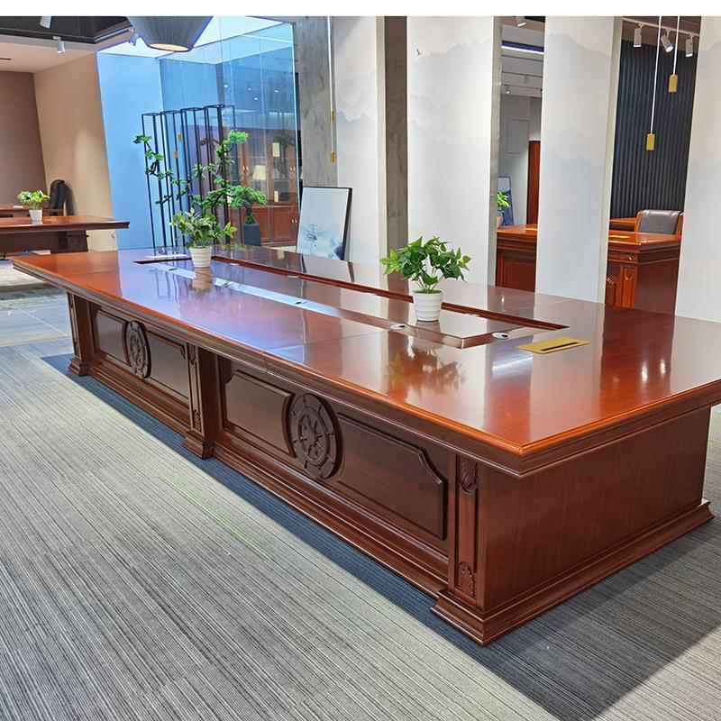 油桌UWB漆会议大会议室木会议桌商务接待动会议皮桌自升降显示屏