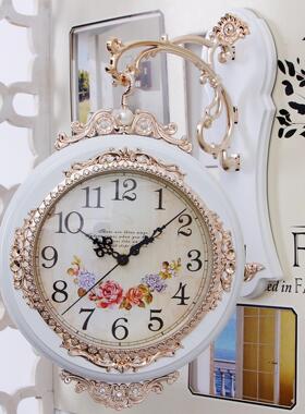 双挂面挂钟田欧式意表客厅静音园时钟表两面个性时尚现FSE代简创