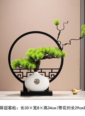 高档中式饰摆件真迎客松罗汉松树玄关书架书房客厅装品彷办公室新