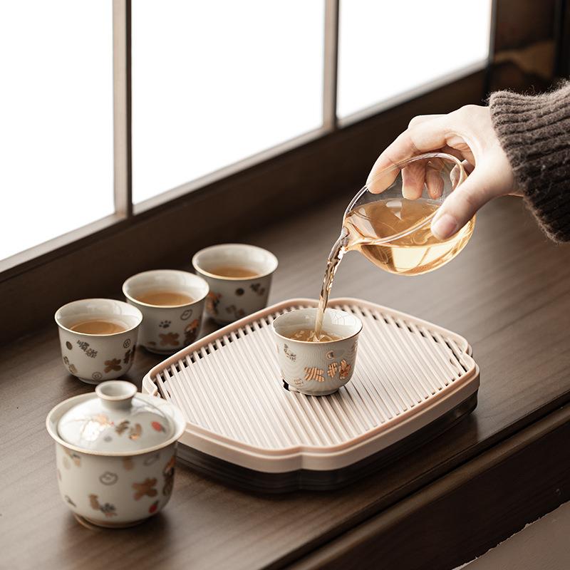 草木灰大吉大利旅行茶具户外露营差旅便携一碗四杯带茶盘泡茶套组