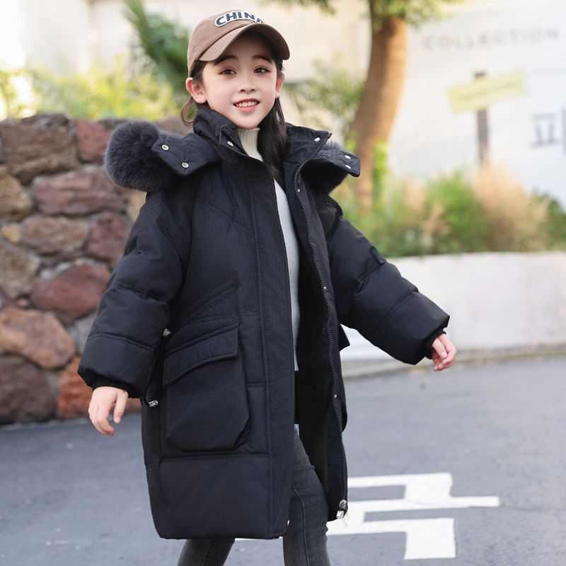 女童羽绒服中长款2024新款中大儿童女孩韩版洋气加厚冬季鸭绒外套