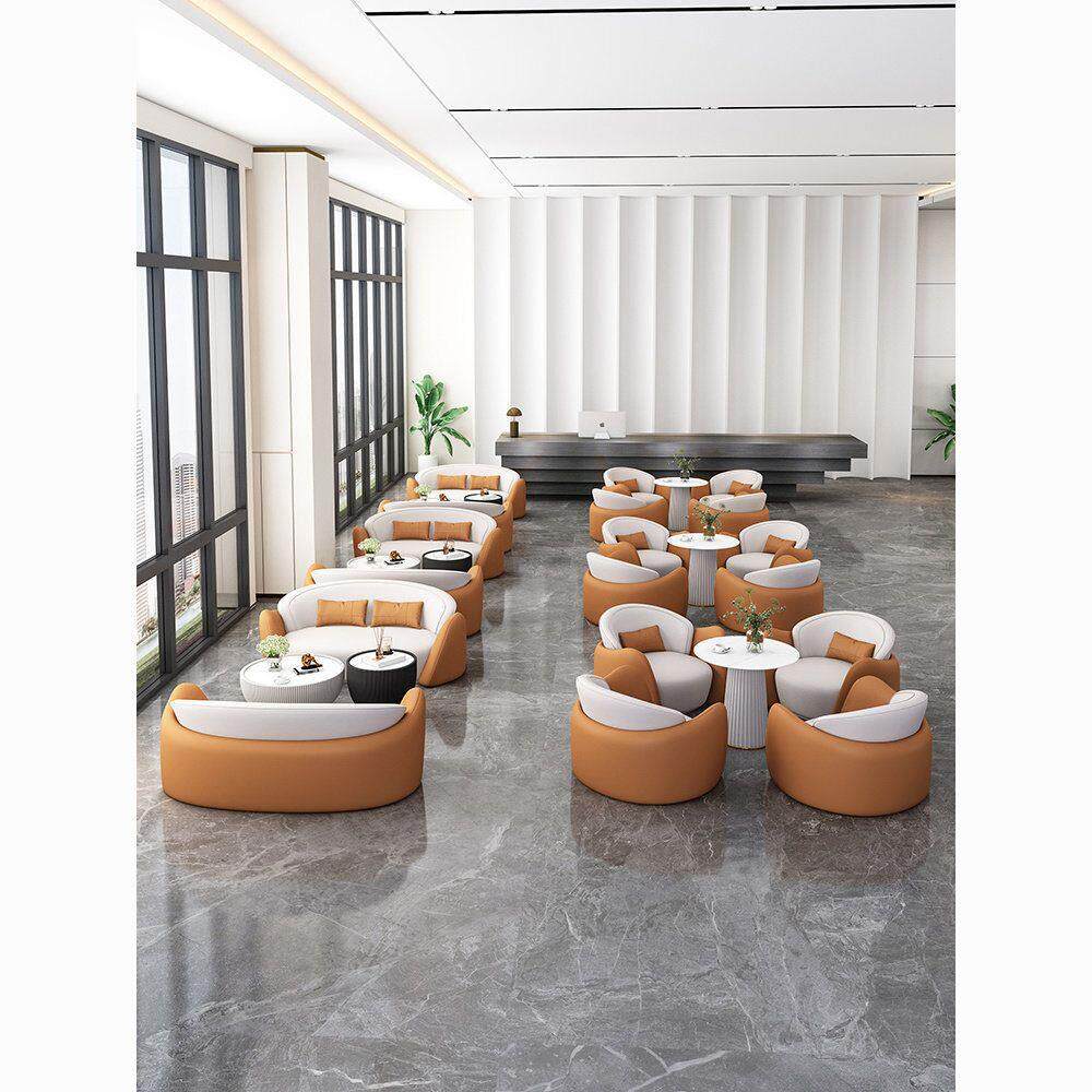 售楼处接待洽谈休息区沙发椅办公商务接待会客三人位洽谈桌椅组合