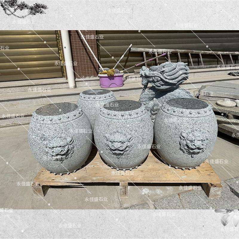 花岗岩石凳中式仿古石椅狮子头鼓椅雕刻椅子整石室外石头座椅