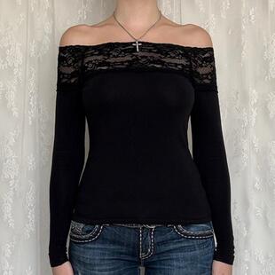 Modern Sexy Women's Minimalist Lace Off-Shoulder T-Shirt.